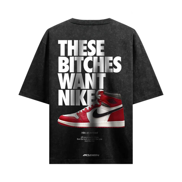 OSSICA Nike Bitches Acid Wash Oversized T-Shirt Black