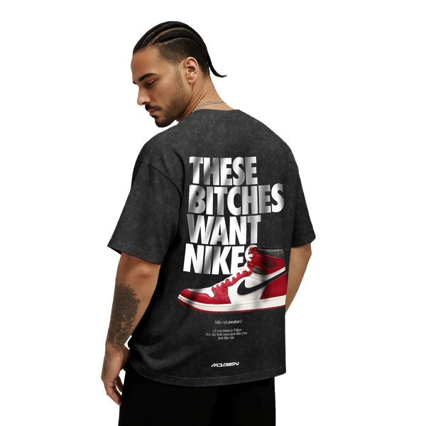 OSSICA Nike Bitches Acid Wash Oversized T-Shirt Black