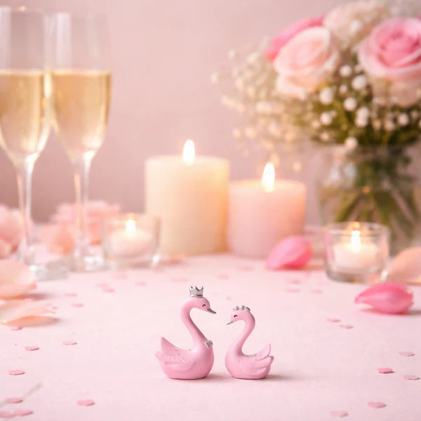 Royal Pink Swan Couple Decorative Showpiece – Romantic Home & Gift Decor