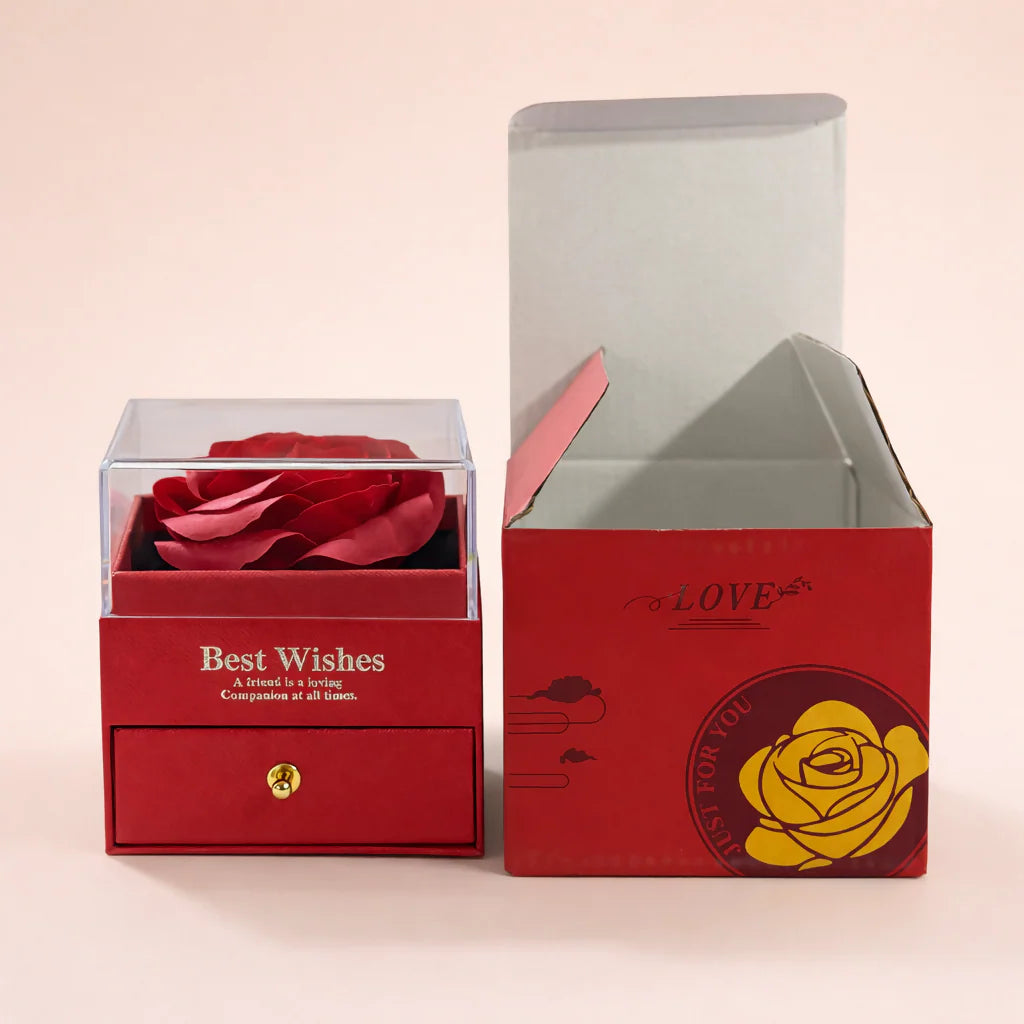 Preserved Rose Gift Box with Drawer | Decorative Showpiece for Home & Gifting